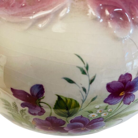 Vintage‎ Ceramic Floral Pitcher Dresden Purple & White Glaze 11" x 10" Large - Picture 5 of 7